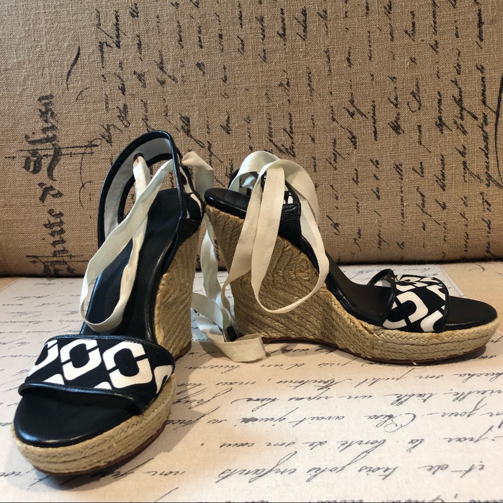 Black and White Tie-up Wedges